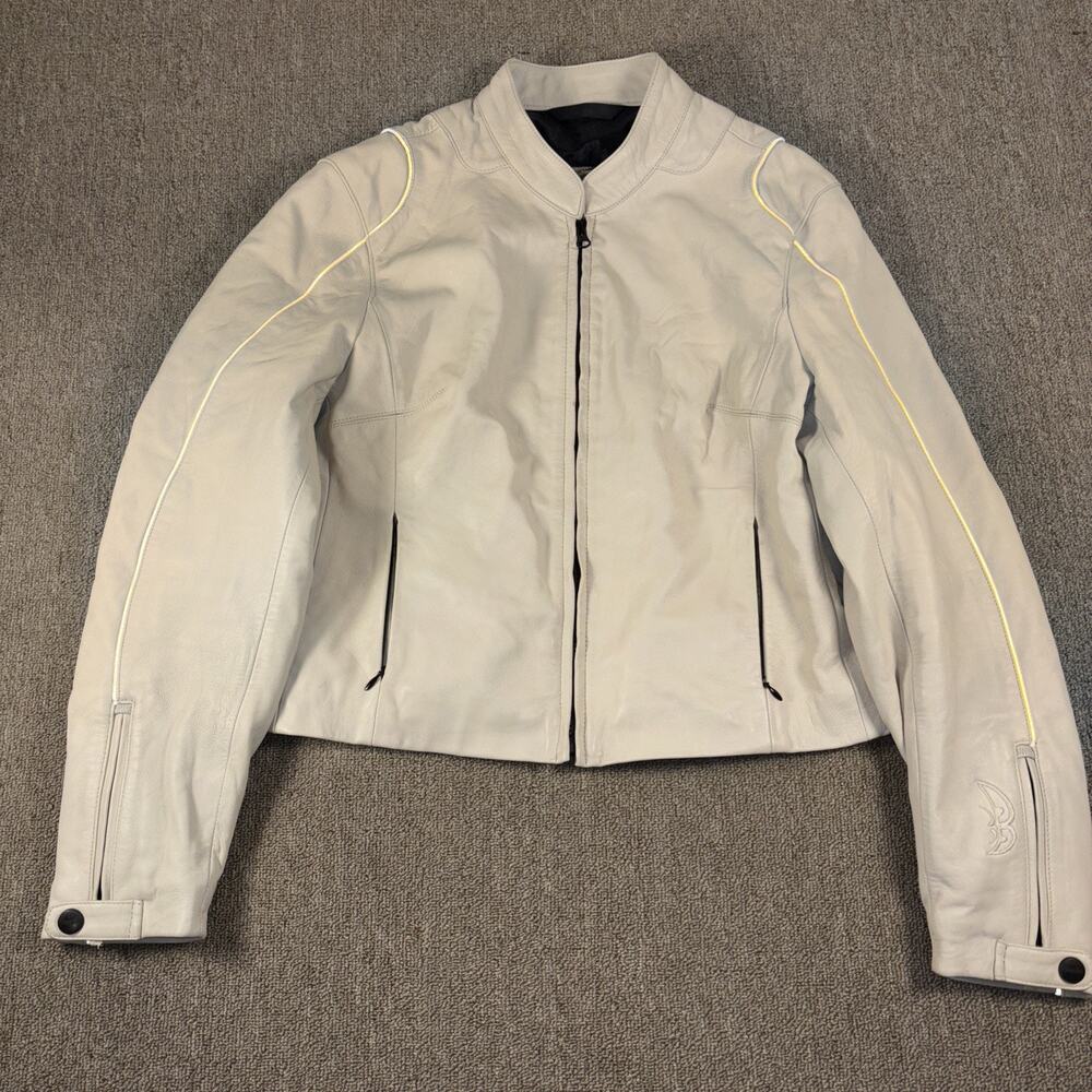 Motogp Women’s Full Zip Motorcycle Jacket Leather Ivory Small